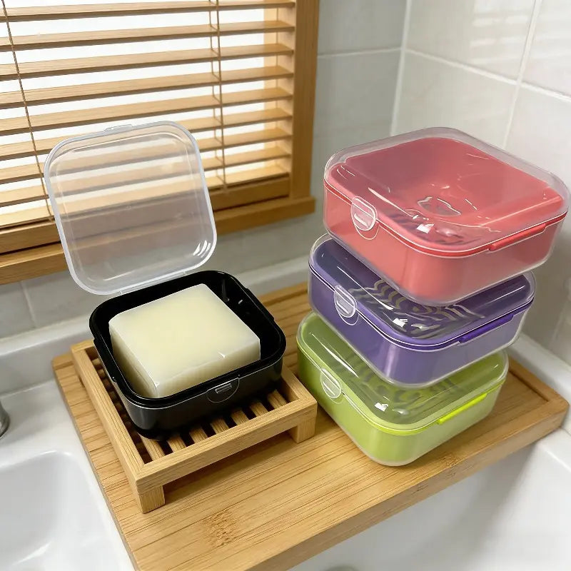 2pcs Plastic Square Travel Soap Box With Lid Sealed Dust-proof Soap Holder For Bathroom