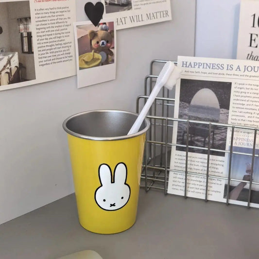 Kawaii Miffy Rabbit Toothbrush Holder & Mouthwash Cup Set - Cute Cartoon Print Couple Brushing Cups, High-Appearance Home Decor Statue Accessory