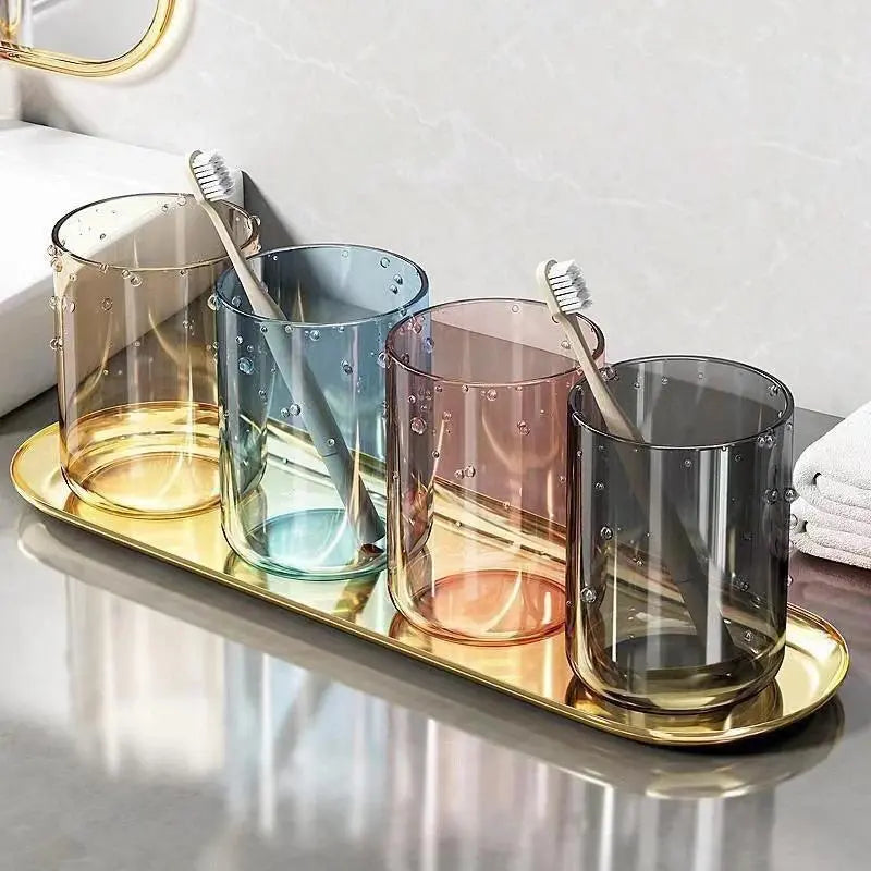 Couple Solid-Color Transparent Large-Capacity Nordic-Style 1-Piece Plastic Bathroom Tumbler, Home & Bathroom Supplies for Toothbrush & Mouthwash Use, One Piece