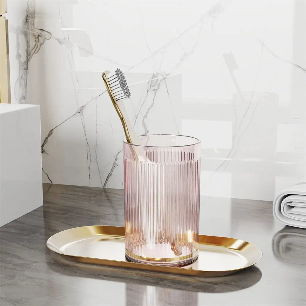 Luxury Stripe Mouthwash Mug Portable Round Toothbrush Holder Cup Colorful Clear Toothbrush Storage Cup Bathroom Washing Tools