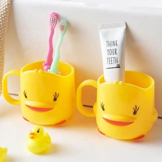 Cute Yellow Duck  Toothbrush Cup, BPA-Free Plastic Mouthwash Mug, Cartoon Duck Water Cup with Handle, Bathroom Accessory