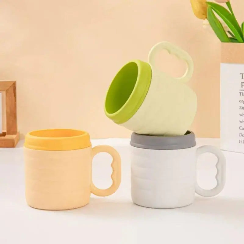 1PC Macaron-Shaped Spliced-Color Durable PP Material Double-Layered Bathroom Tumbler for Adults - Multi-Use for Mouthwash, Dental Care