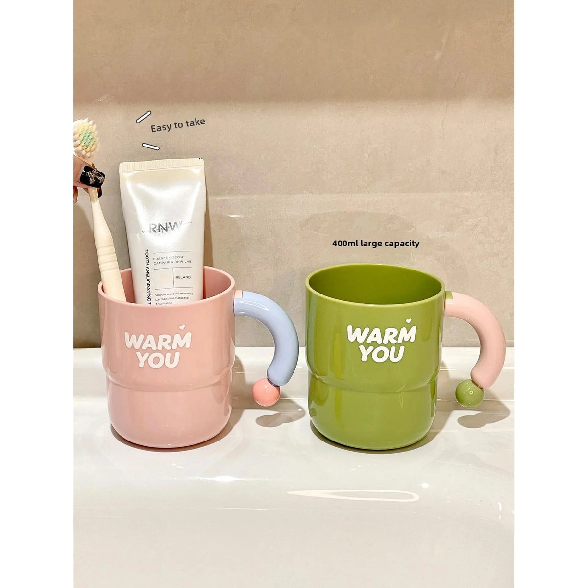 Anti-Mold Toothbrush Cup Creative Bathroom Accessories for Couples Children Students Plastic Printed Cartoon Style 400ml Capa...