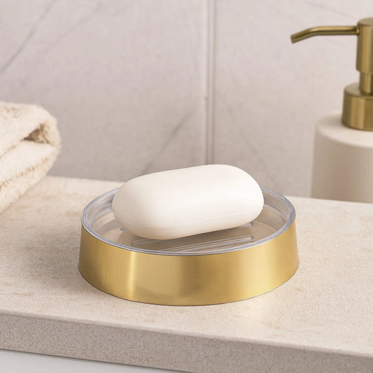Evideco French Home Goods Brushed Gold or Silver Soap Dish Cup Dispenser Tray Durable Bath Accessory for Kitchen & Bathroom Decoration