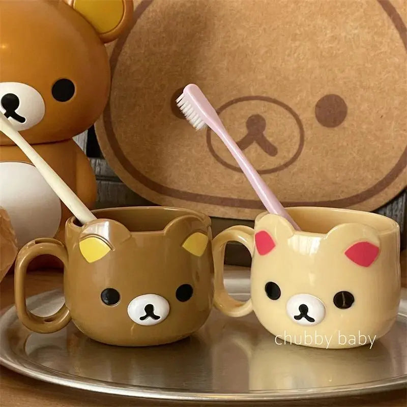 Chubbybaby Rilakkuma Cartoon Tumbler - Hangable 7x8cm Child's Plastic Water Cup, Cute Bear Bathroom Toothbrush Mouthwash Accessory