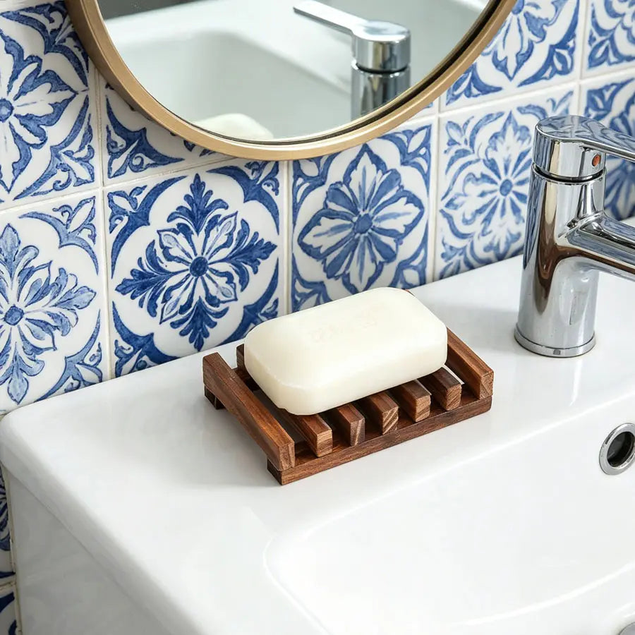 1/2pcs Natural Wooden Bathroom Soap Dish, Slatted Drainage Soap Holder