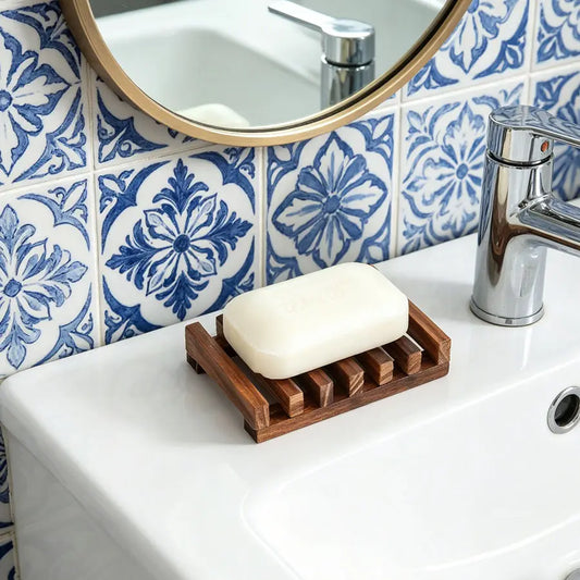 1/2pcs Natural Wooden Bathroom Soap Dish, Slatted Drainage Soap Holder