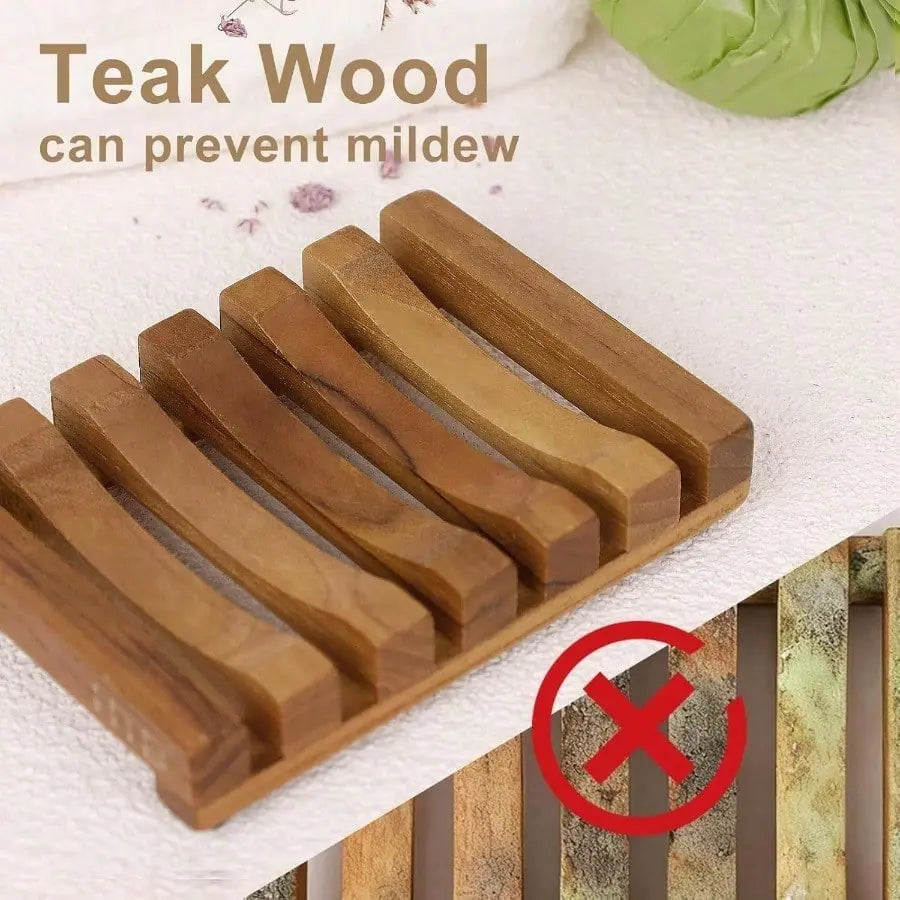 1/2pcs Natural Wooden Bathroom Soap Dish, Slatted Drainage Soap Holder