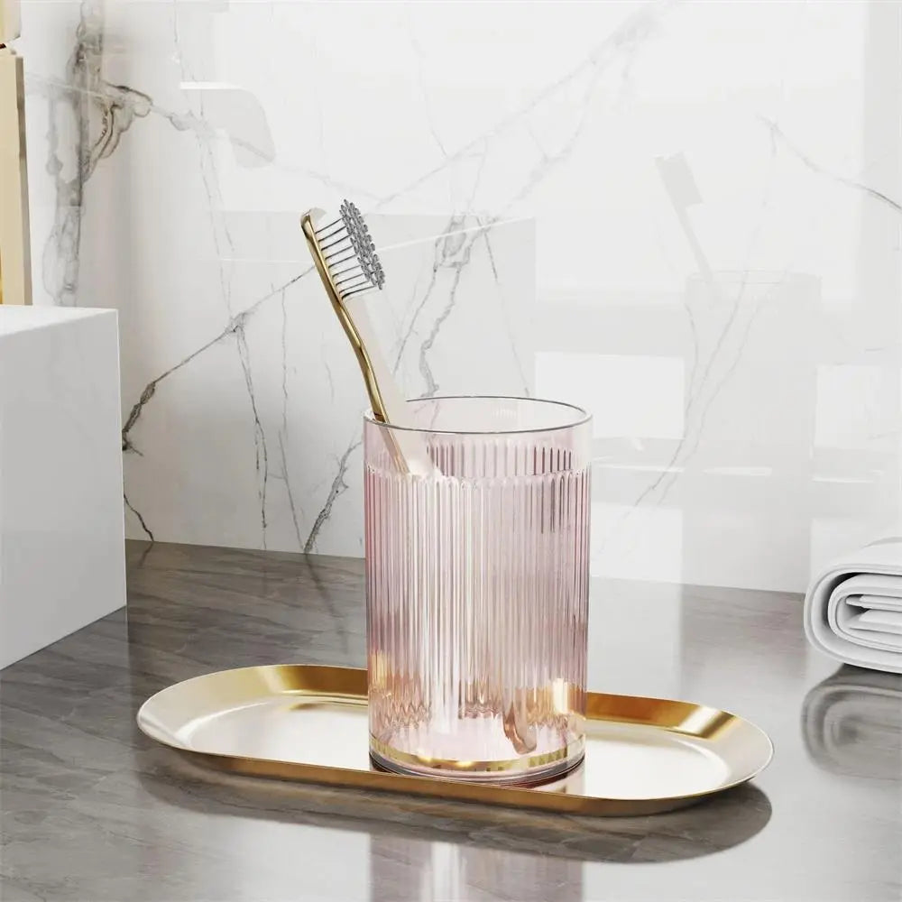 Luxury Striped Transparent Plastic Mouthwash Mug - Portable Round Toothbrush Holder Cup, Bathroom Washing Storage Tool