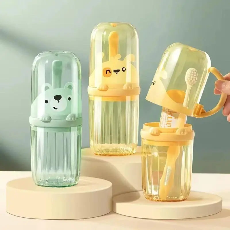 2025 Edition Creative Cartoon Toothcare Storage Set - Toothbrush, Toothpaste, Tumbler, Box Included - Portable Children’s Bathroom Home Supply for Travel, Mouthwash Use