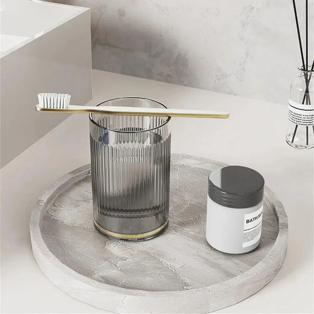 Luxury Striped Transparent Plastic Mouthwash Mug - Portable Round Toothbrush Holder Cup, Bathroom Washing Storage Tool
