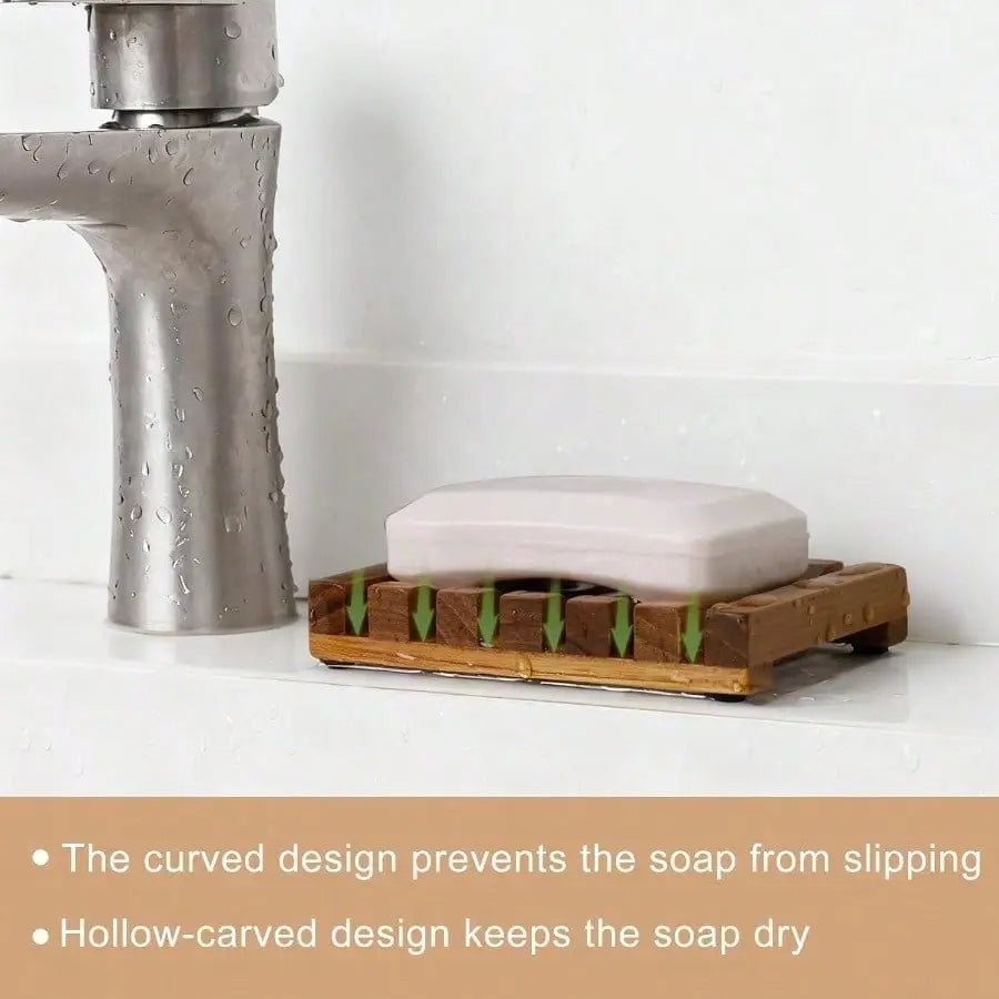 1/2pcs Natural Wooden Bathroom Soap Dish, Slatted Drainage Soap Holder