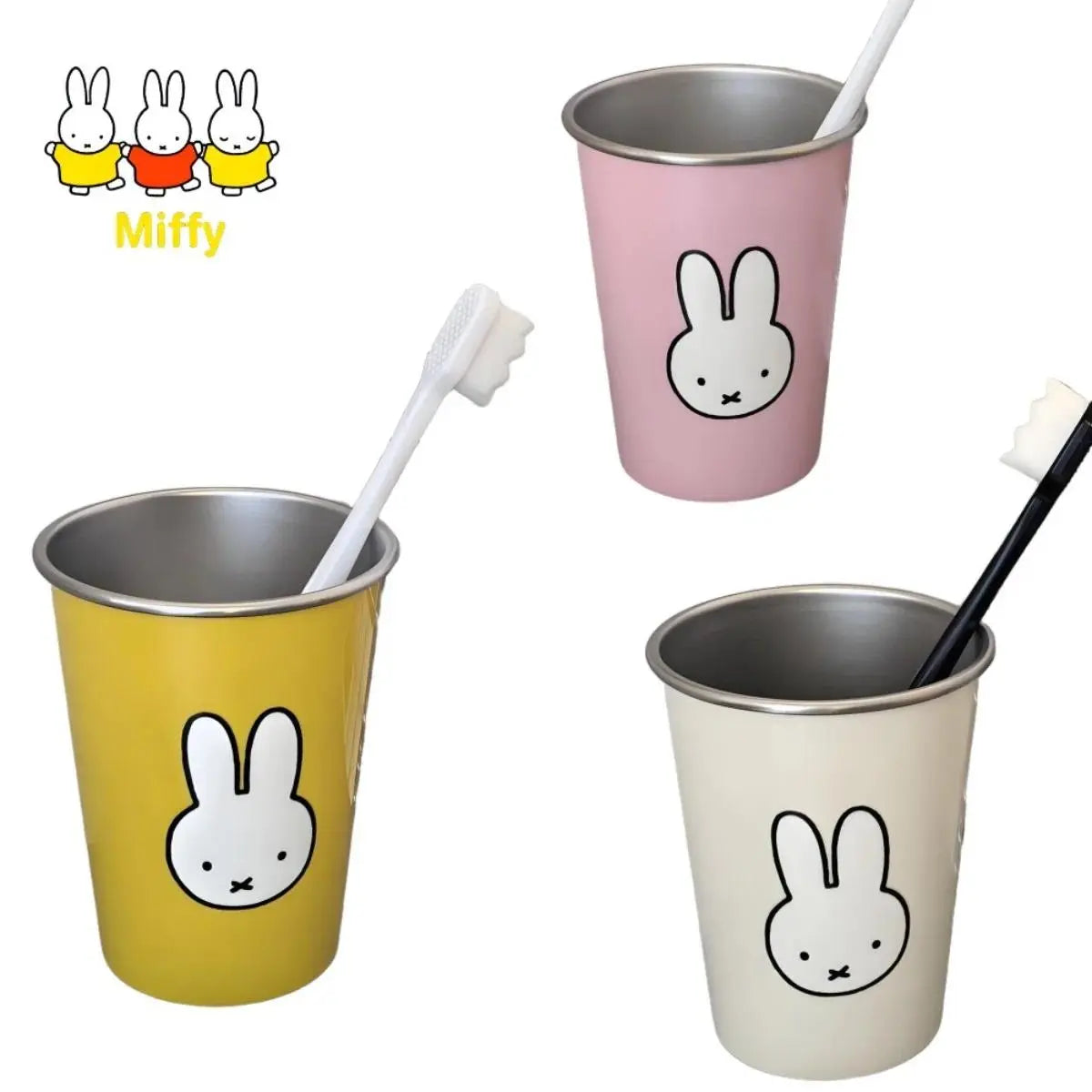 Kawaii Miffy Rabbit Toothbrush Holder & Mouthwash Cup Set - Cute Cartoon Print Couple Brushing Cups, High-Appearance Home Decor Statue Accessory