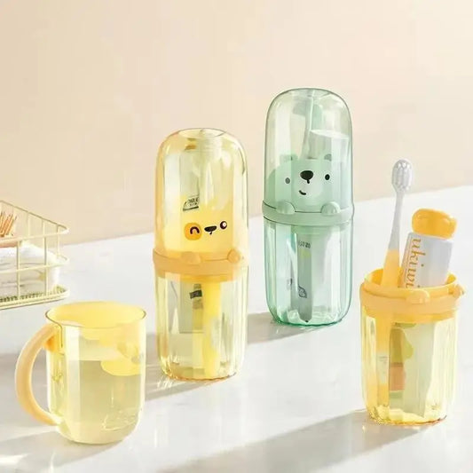 2025 Edition Creative Cartoon Toothcare Storage Set - Toothbrush, Toothpaste, Tumbler, Box Included - Portable Children’s Bathroom Home Supply for Travel, Mouthwash Use