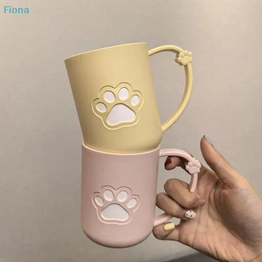 Cute Cartoon Cat Paw Plastic Bathroom Tumbler with Handle - 1-Piece Toothbrush Cup, Lightweight Portable Mouthwash Cup for Youth, Home Use Individual Pack (As Pictures), One Piece