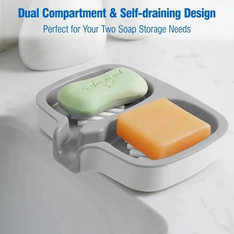 ABS Double Compartment Soap Dish - 2-Layer ABS Plastic Holder with Drain Spout, for Bathroom, Kitchen Shampoo Bar Storage