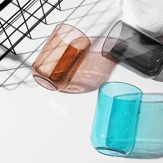 1PC Nordic Style Transparent Plastic Adult Ceramic Mouthwash Tumbler, Large Capacity Solid Color Bathroom Toothbrush Cup for Couples