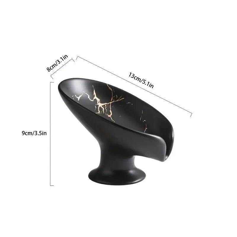 1pc Leaf-Shape Self-Standing Ceramic Soap Rack with Marble Exterior - Bathroom Organizer, Self-Draining, Soap-Drying, Easy to Clean - Christmas Gift Option