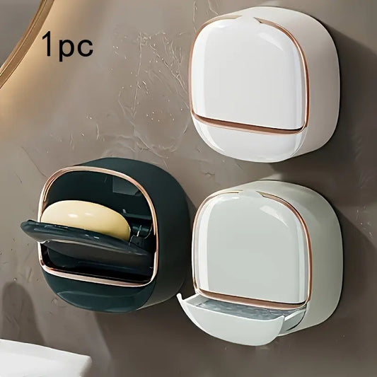 Premium, stylish wall-mounted soap dish, Bathroom Soap Dish, available in three colors, featuring a lid and drip tray; suitable for showers or kitchens, it keeps soap dry and prevents water pooling—combining great looks with practical functionality.