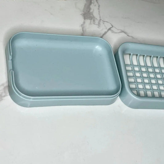 Sturdy Square Plastic Small Soap Dish with Lid - Bathroom Double-Layer Grid Drainage Soap Holder, Compact Portable Laundry Rack with Water Draining Design