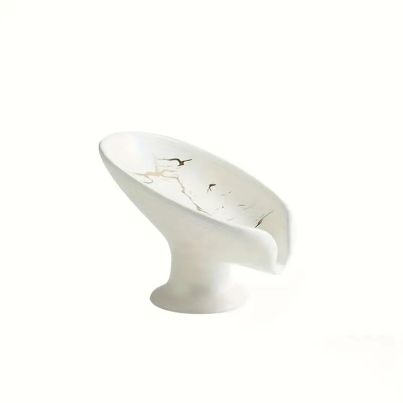 1pc Leaf-Shape Self-Standing Ceramic Soap Rack with Marble Exterior - Bathroom Organizer, Self-Draining, Soap-Drying, Easy to Clean - Christmas Gift Option