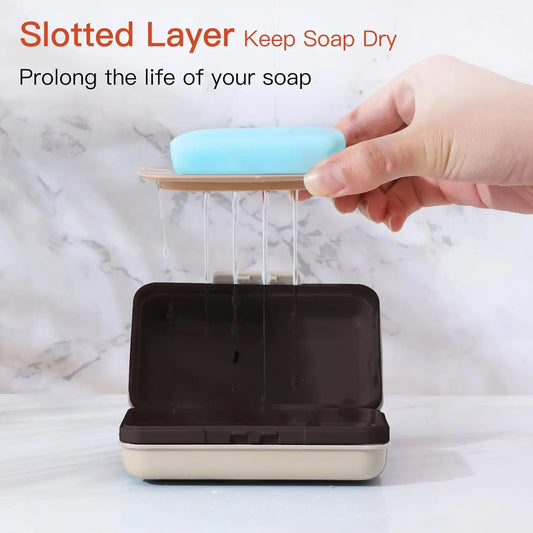 Quatish Leak-Proof Waterproof Plastic Compact Single Unit Bar Soap Holder Dish with Lid - Bathroom Home Supplies, Portable Travel-Size Toiletries Essential for Camping, Gym Use