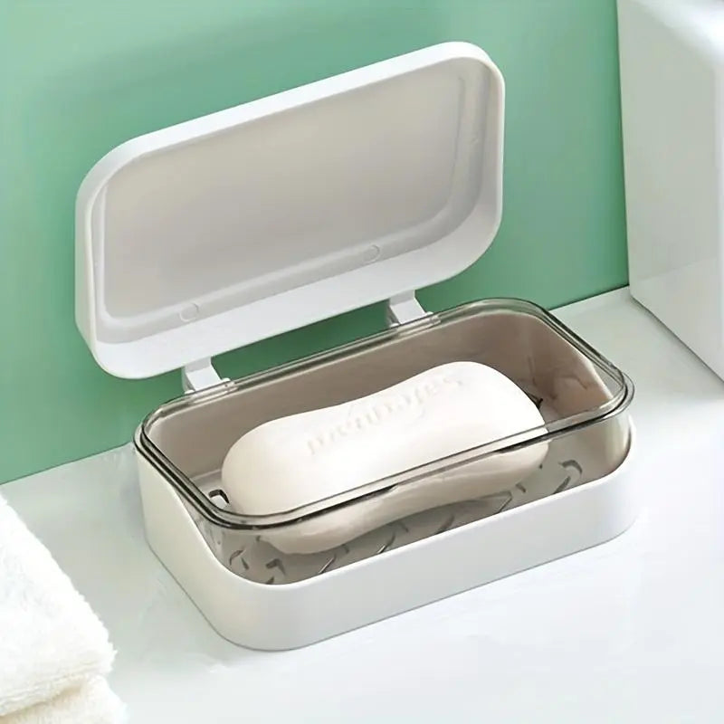 1pc Plastic Rectangle Soap Box, Soap Container With Lid, Portable Soap Case, Soap Holder With Cover, Drain Soap Dishes For Bathroom, Bathroom Accessories