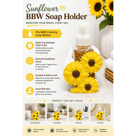 Sunflower Foaming Soap Holder - Farmhouse Bathroom Accessory, Kitchen Counter Decor, Thoughtful Gift for Teachers, Functional Soapholder