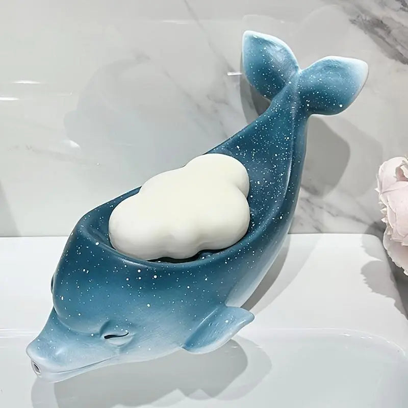 1pc Ceramic Starry Sky Dolphin Soap Dish - Bathroom Soap Holder with Drainable Mouth Design, Non-Water Accumulation for Home Use