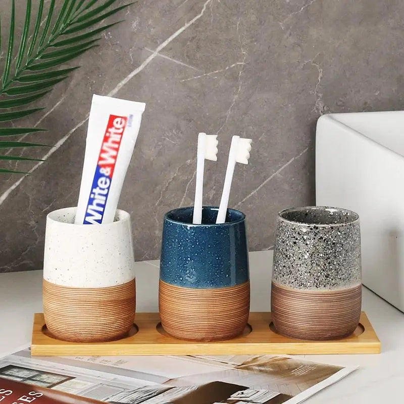 European Retro Ceramic Tumbler, Couple-Friendly Toothbrush & Mouthwash Cup, High-End Creative Home Bathroom Accessory
