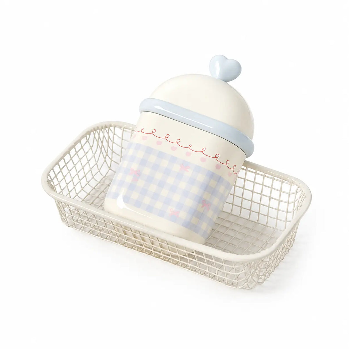 1-Pack Compact Standing Bar Soap Holder - Double Layer Draining Cute Heart Grid Printed Soap Saver, Portable Storage Case for Bathroom Sink & Travel Household Use, Sohochic