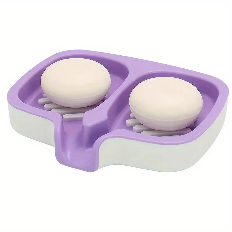 ABS Double Compartment Soap Dish - 2-Layer ABS Plastic Holder with Drain Spout, for Bathroom, Kitchen Shampoo Bar Storage