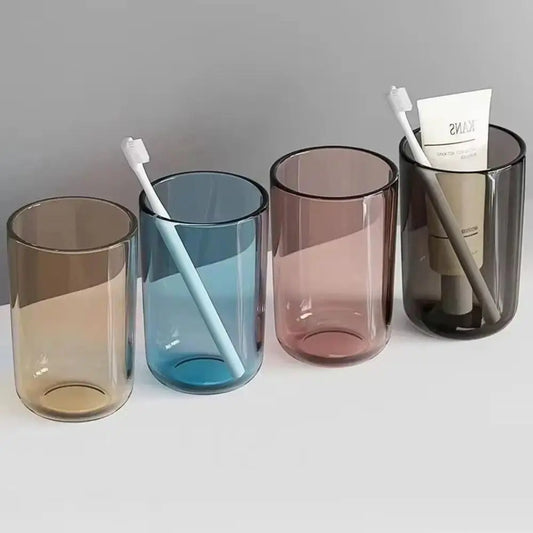 New Transparent Plastic Tumbler, Large-Capacity Thick Solid-Color Mouthwash & Toothbrush Cup for Household Bathroom Use