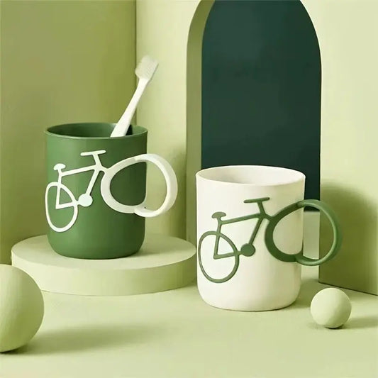 Creative Mouthwash Cup Couple Bike Handle Brushing Cup, Wash Cup, Plastic Gargle Cup, Bathroom Tumbler, Bathroom Accessories