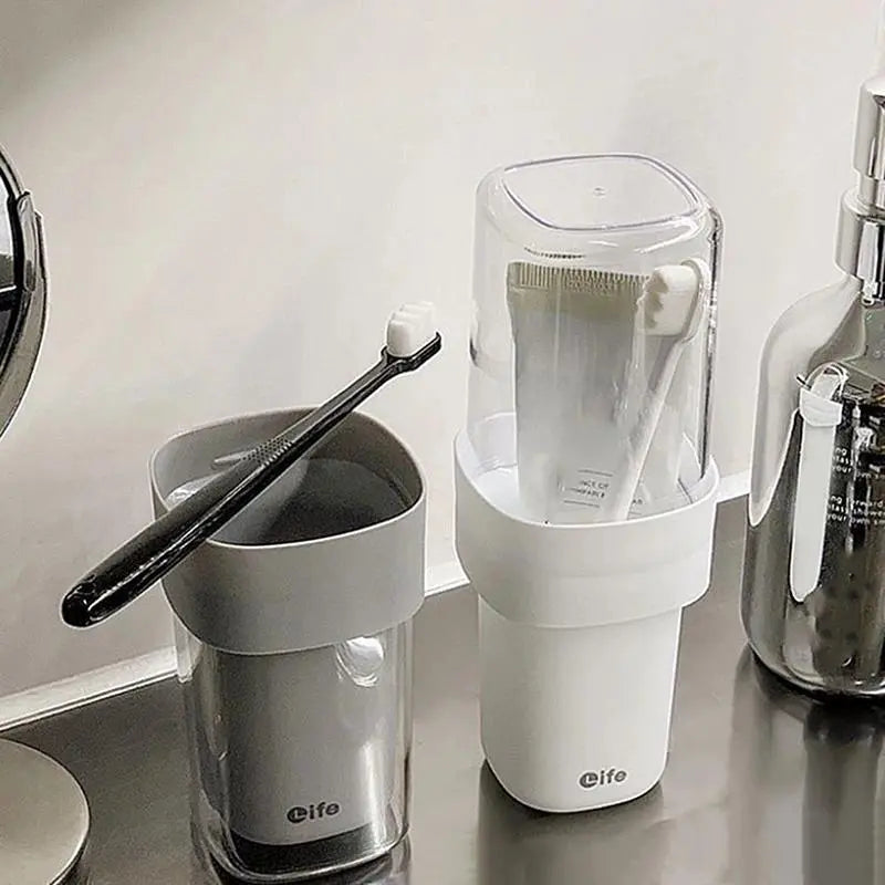 Plastic Portable Bathroom Tumbler with Lid - Anti-Drop Travel Container for Brushing Teeth, Mouthwash