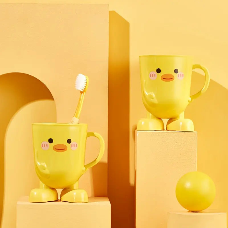 Cartoon Bathroom Tumbler - Cute Face, Playful Look, Durable Plastic, Freestanding, Everyday Use for Bathroom Organization