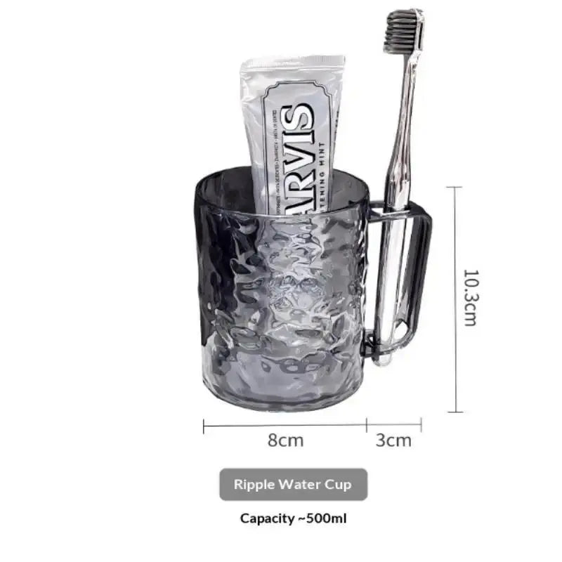 Fashion Youth Bathroom Tumbler with Handle Grip - Transparent Plastic, Lightweight, Durable, Small Size (8*11*10.5cm), Simple, Wipe-Clean, Portable, Comfortable Lip Feel, Adult Home Toothbrush Holder
