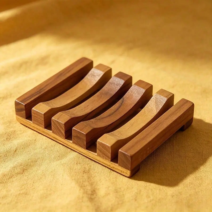 1/2pcs Natural Wooden Bathroom Soap Dish, Slatted Drainage Soap Holder