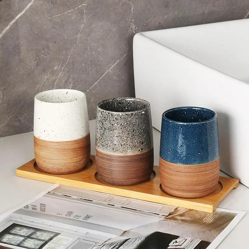 European Retro Ceramic Tumbler, Couple-Friendly Toothbrush & Mouthwash Cup, High-End Creative Home Bathroom Accessory