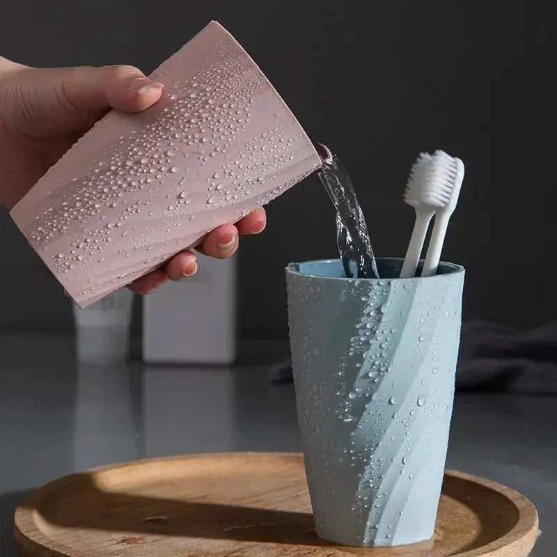 Ceramic Double-Layer Grip Bathroom Tumbler - Minimalist Industrial Couple Edition, Good Quality Durable Home Bathroom Accessory