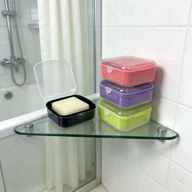 2pcs Plastic Square Travel Soap Box With Lid Sealed Dust-proof Soap Holder For Bathroom