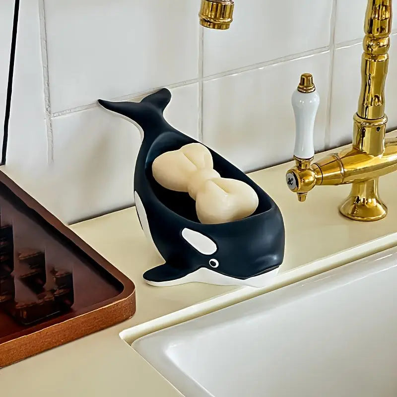 1pc Creative Design Cute Animal Whale Resin Soap Dish, Soap Tray for Home, Bathroom Drain Soap Holder
