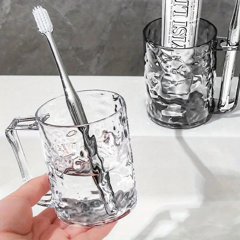 1PC Light Luxury Transparent Glacier Pattern Bathroom Tumbler - Single Cup with Lid, Toothbrush Holder & Brush Cup for Couples, Home Bathroom Supplies Set