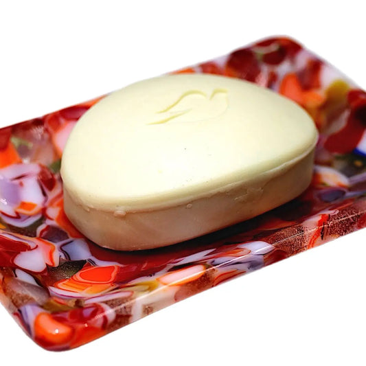 Fused Glass Soap Dish-Colorful Rainbow Collage Splash Kitchen