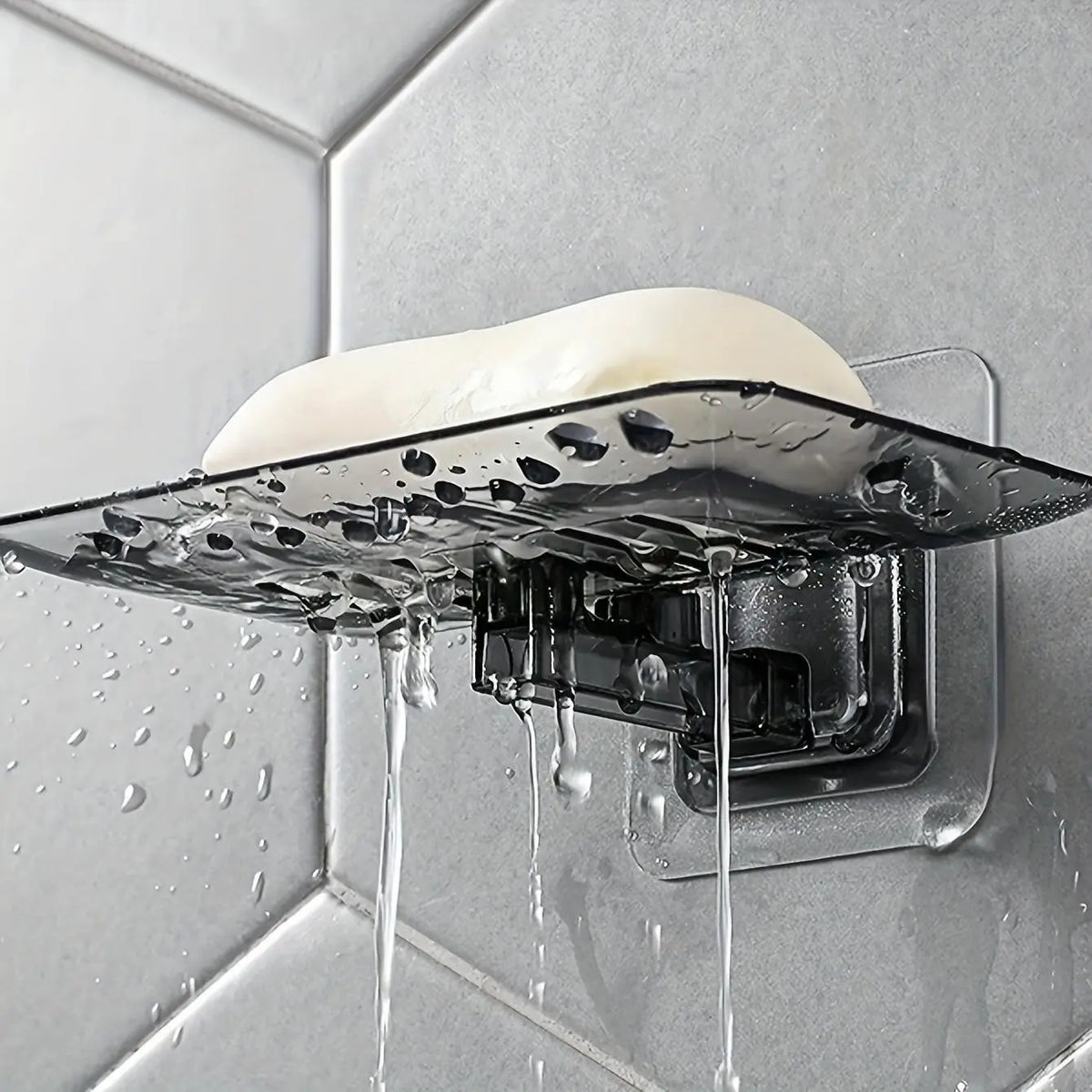 Wall-Mounted Soap Holder, No Drilling Required, Rectangular Design, Ideal for Bathroom and Kitchen, Stylish Soap Tray, Plastic Material, Soap Dish