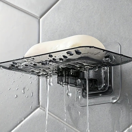 Wall-Mounted Soap Holder, No Drilling Required, Rectangular Design, Ideal for Bathroom and Kitchen, Stylish Soap Tray, Plastic Material, Soap Dish