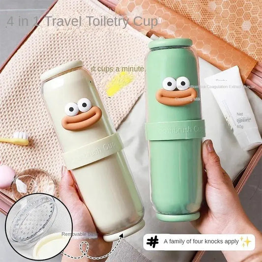 Dry-Wet Separation Tumbler Mouthwash Cup - Portable Travel Toothbrush & Rinse Cup, 4-in-1 Sausage Shape Cute Tooth Cup, Leak-Resistant Plastic, Space-Saving for Family Bathroom & Travel
