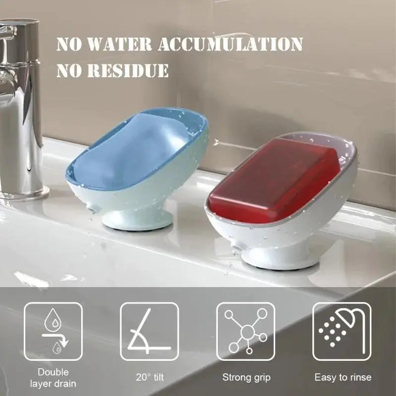 1-Piece Self-Draining Silicone Base Square Soap Dish with Super Suction & Lid - Fast-Draining Soap Holder for Bathroom Sink, Bathroom Accessories, Soap Dish For Bathroom Sink