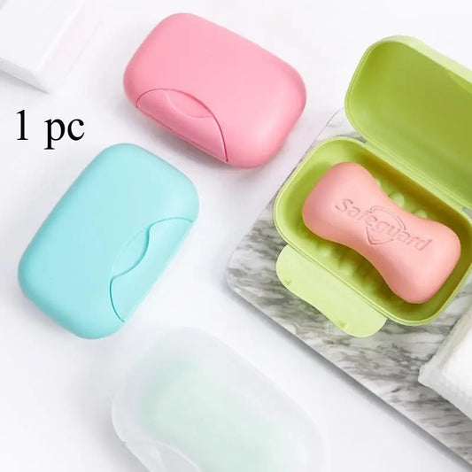 1pcs Portable Soap Dishes Soap Container Bathroom Acc Travel Home Plastic Soap Box With Cover Small/big Sizes candy color