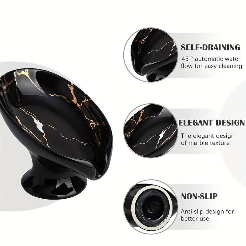 1pc Leaf-Shape Self-Standing Ceramic Soap Rack with Marble Exterior - Bathroom Organizer, Self-Draining, Soap-Drying, Easy to Clean - Christmas Gift Option